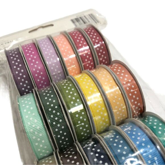 American Crafts Premium Grosgrain Ribbon Dots 24 Spools .375 in x 4 ft Each NEW - Picture 3 of 5